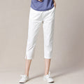 Cotton Blend Side Slit Straight Leg Capri Pants - White