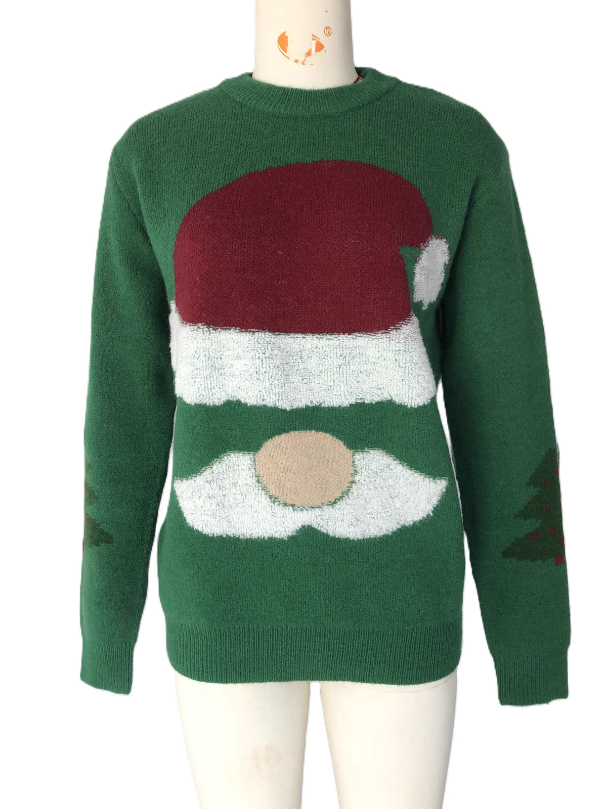 Santa Face Chenille Knit Pullover Sweater - Green - 1