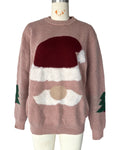 Santa Face Chenille Knit Pullover Sweater - Pink