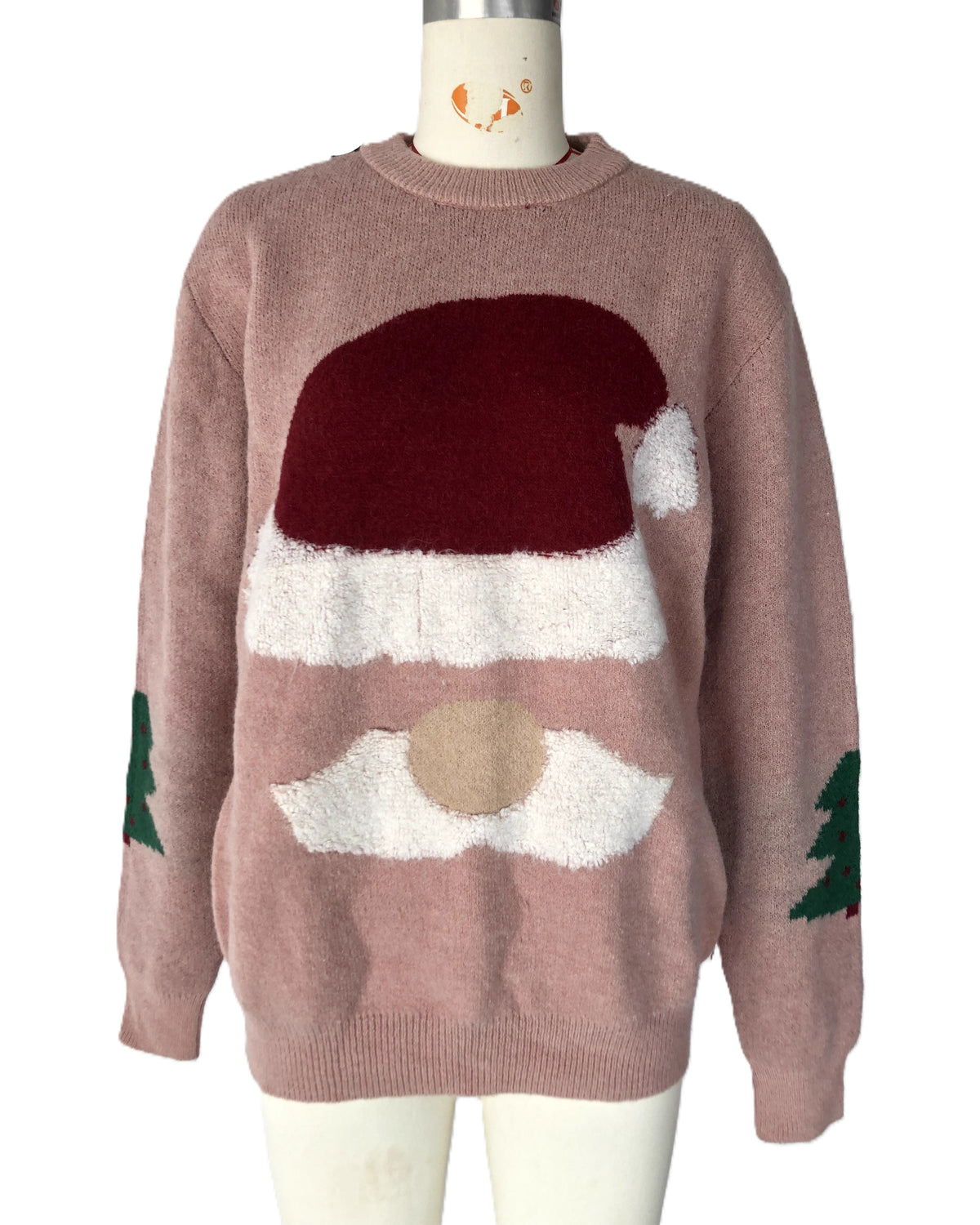 Santa Face Chenille Knit Pullover Sweater - Pink