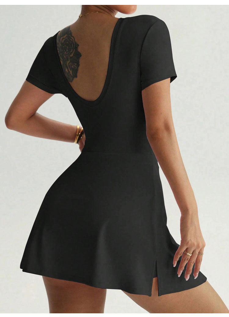 Open Back Bow Wrap Short Sleeve Mini Dress