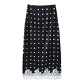 Coquette Polka-Dot Satin Skirt with Vintage Lace Hem - Black