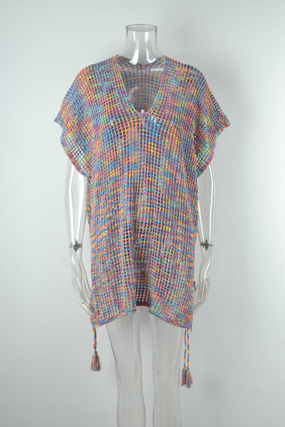 Open Mesh Knit Kaftan Swim Cover Up - Purple - 4