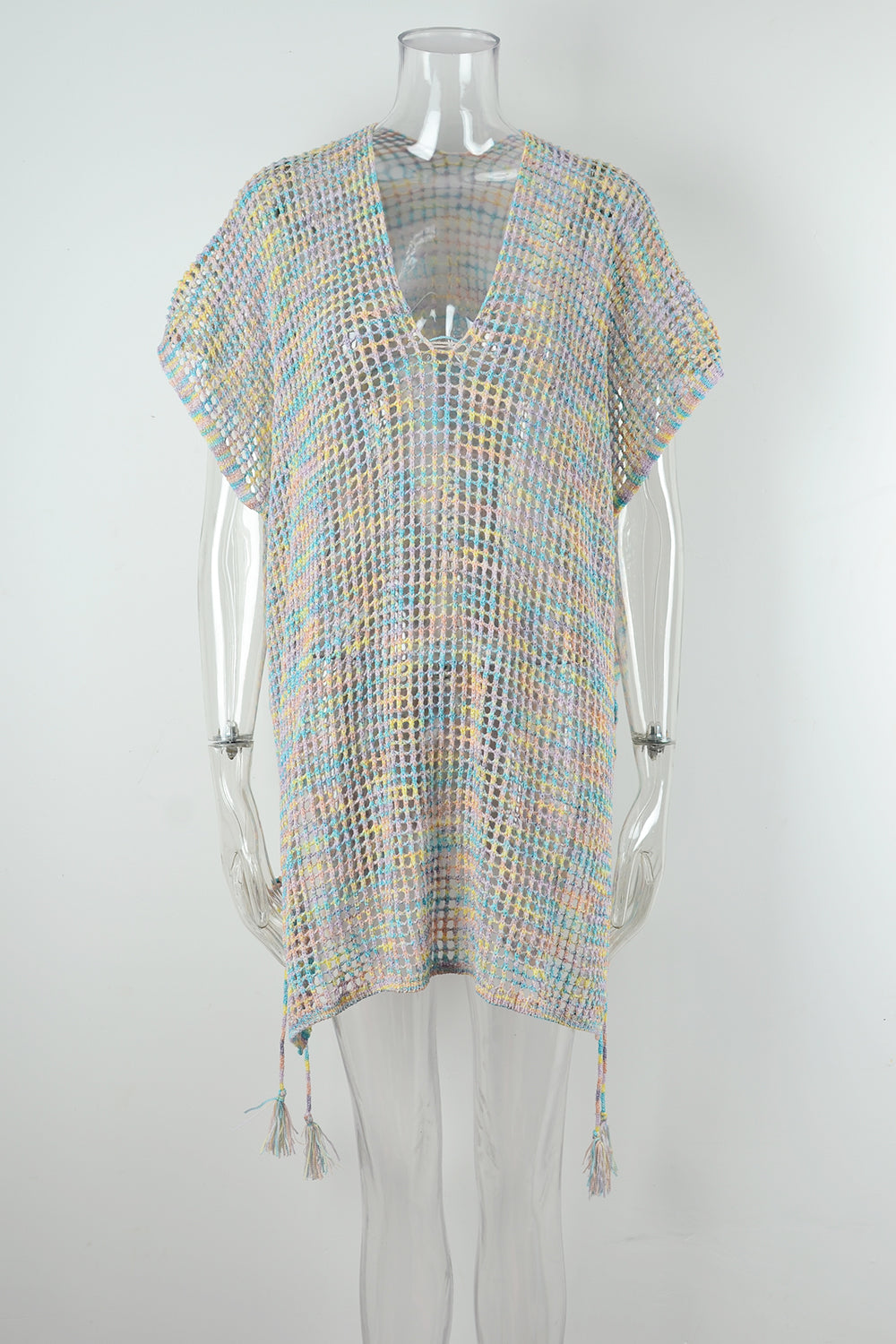 Open Mesh Knit Kaftan Swim Cover Up - Yellow - 2