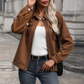 Textured Zip Up Collared Bomber Jacket - Brown