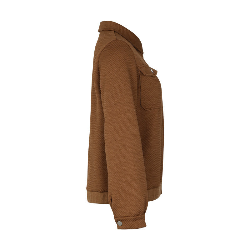 Textured Zip Up Collared Bomber Jacket - Brown - 5