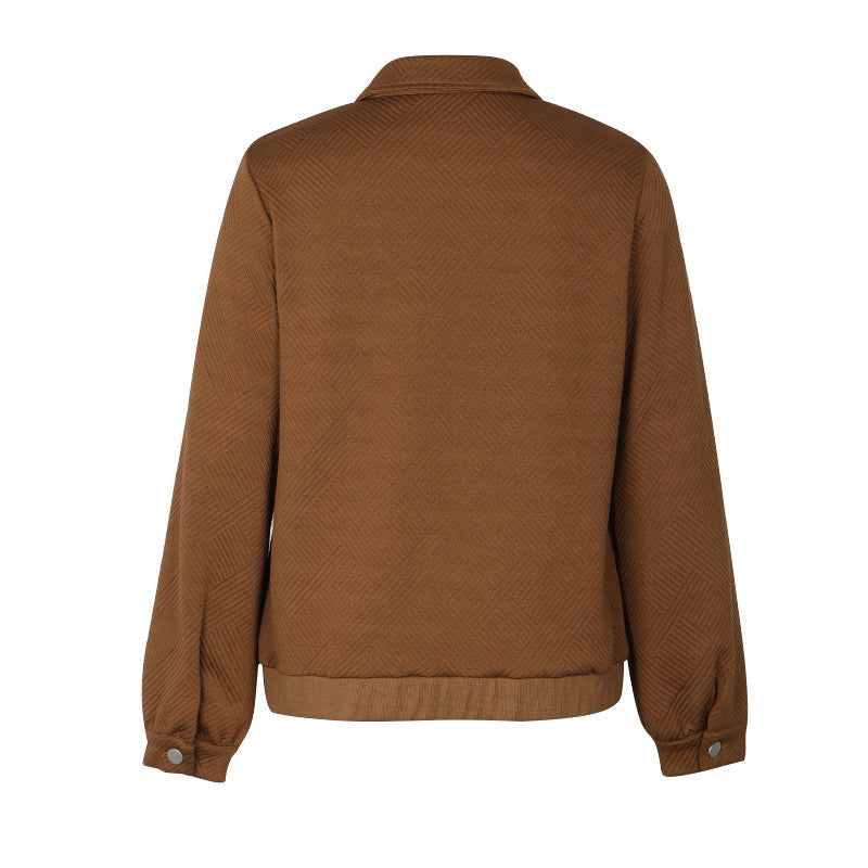 Textured Zip Up Collared Bomber Jacket - Brown - 6