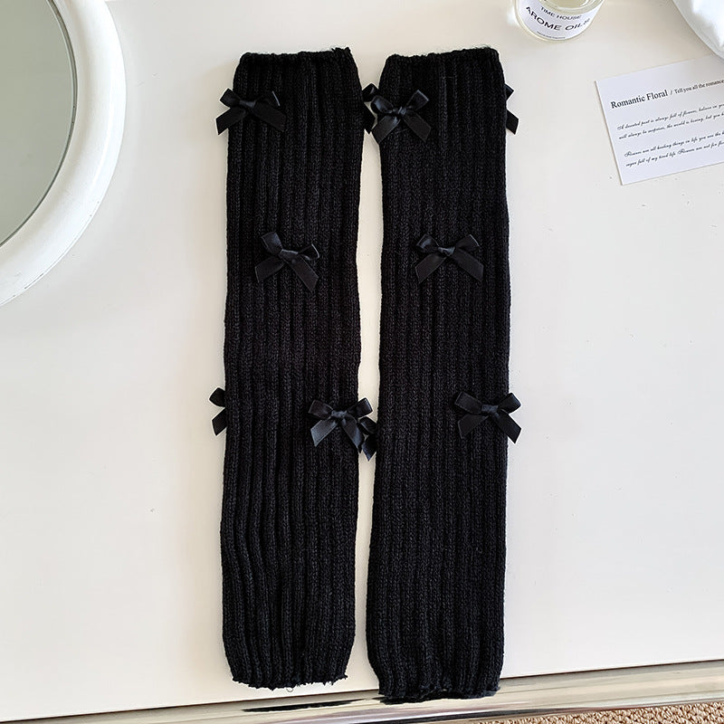 Bow Trim Ribbed Slouch Socks - Color_01