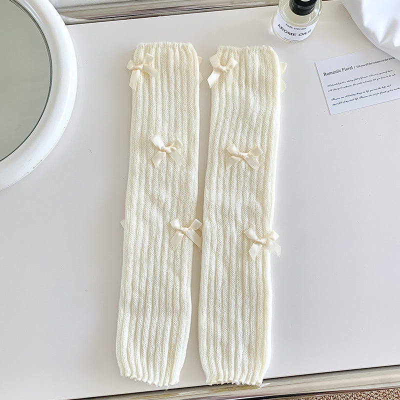 Bow Trim Ribbed Slouch Socks - Color_02