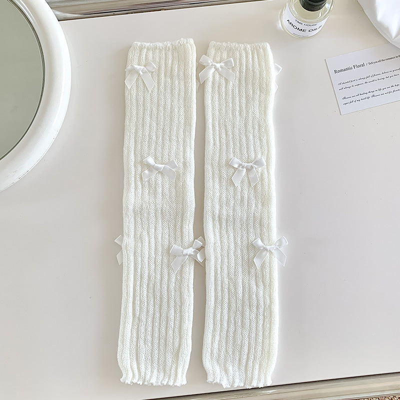 Bow Trim Ribbed Slouch Socks - Color_04