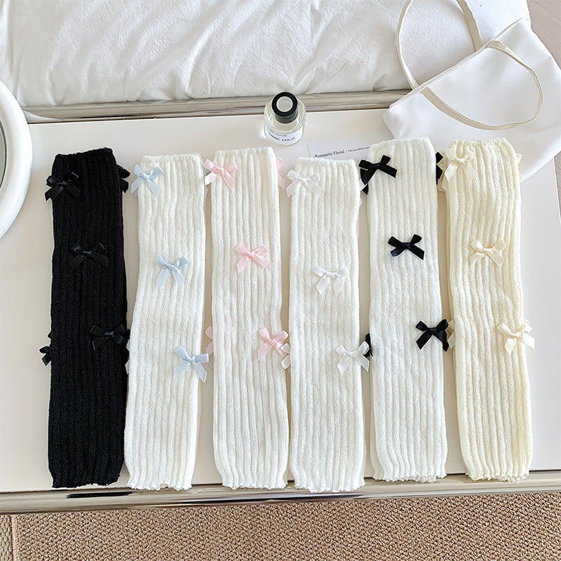 Bow Trim Ribbed Slouch Socks