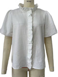 Striped Ruffle Placket Puff Sleeve Blouse - White