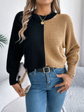 Split Color Block Batwing Knit Sweater - Khaki