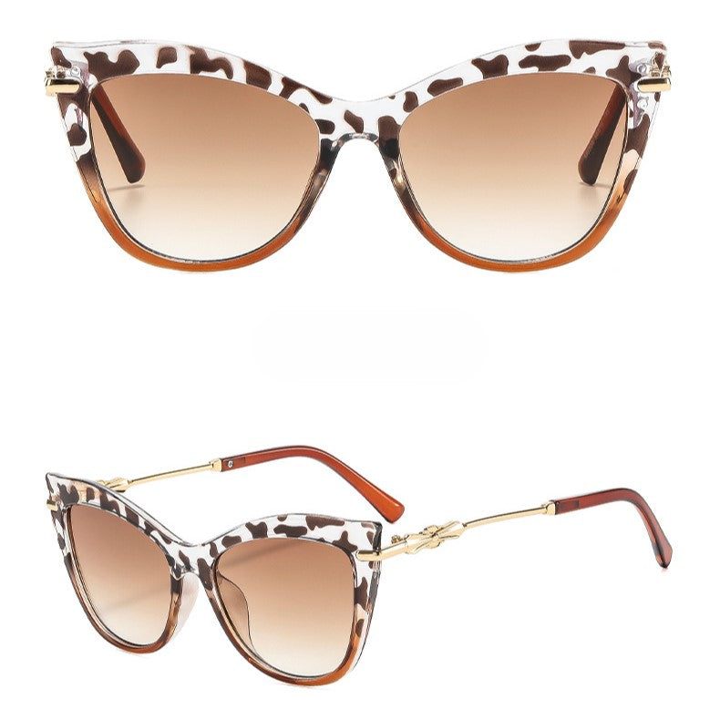Winged Cat Eye Sunglasses With Metal Temples - Leopard_K - 1