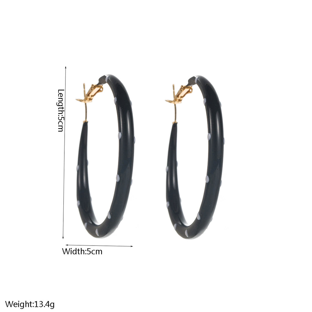 Spotted Enamel Statement Hoop Earrings - Black