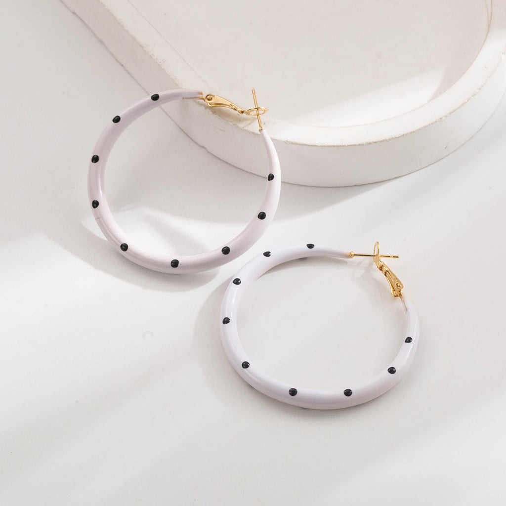 Spotted Enamel Statement Hoop Earrings - White