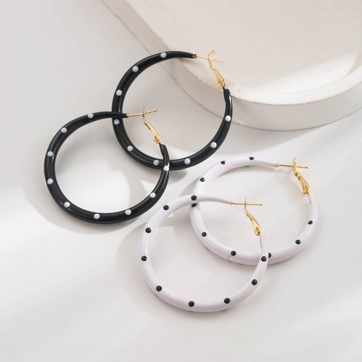 Spotted Enamel Statement Hoop Earrings