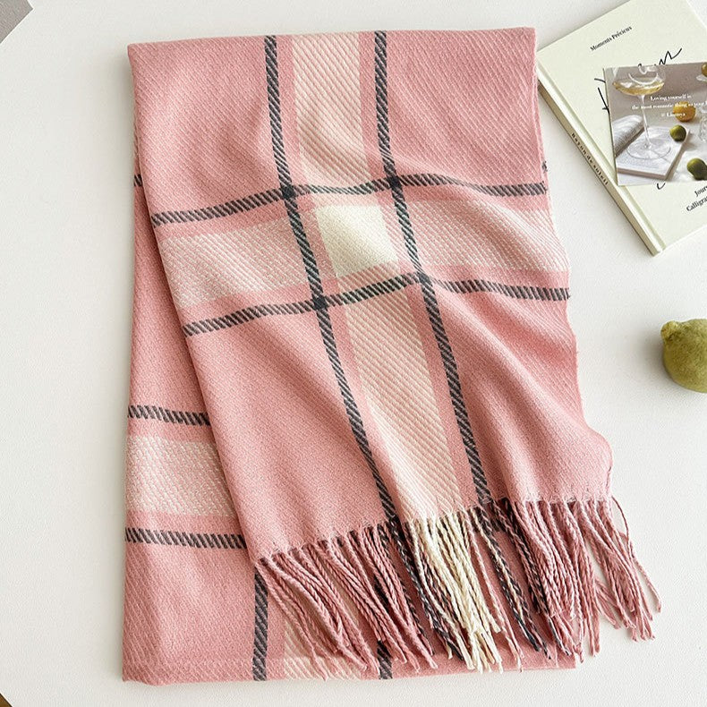 Windowpane Check Tassel Trim Scarf Wrap - view 1