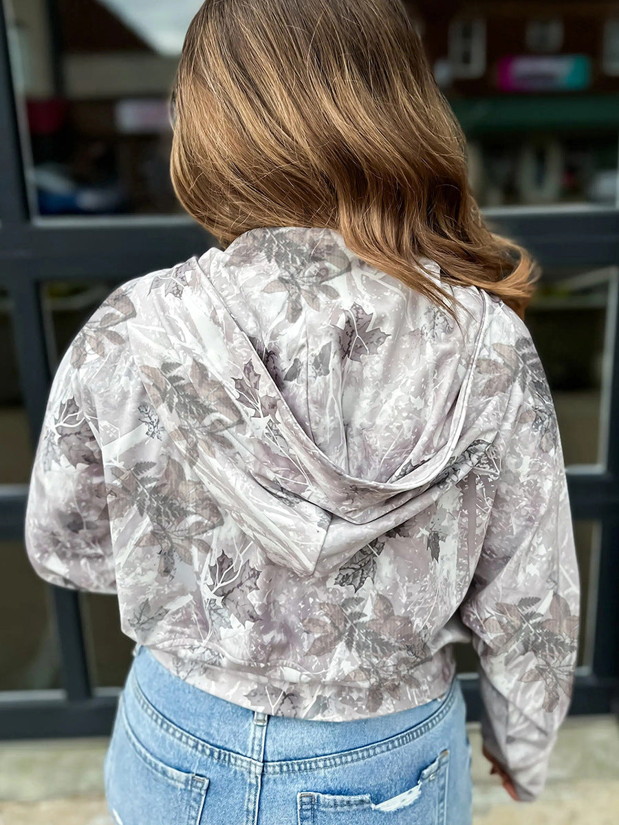 Botanical Camo Print Cropped Half Zip Hoodie - camo - 2
