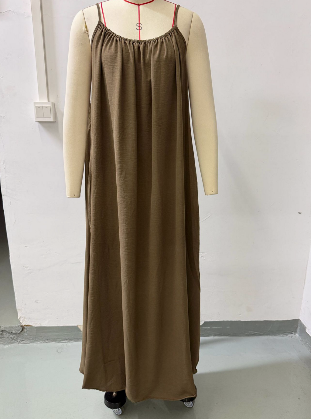 Crinkle Texture Strappy Maxi Beach Dress - Coffee