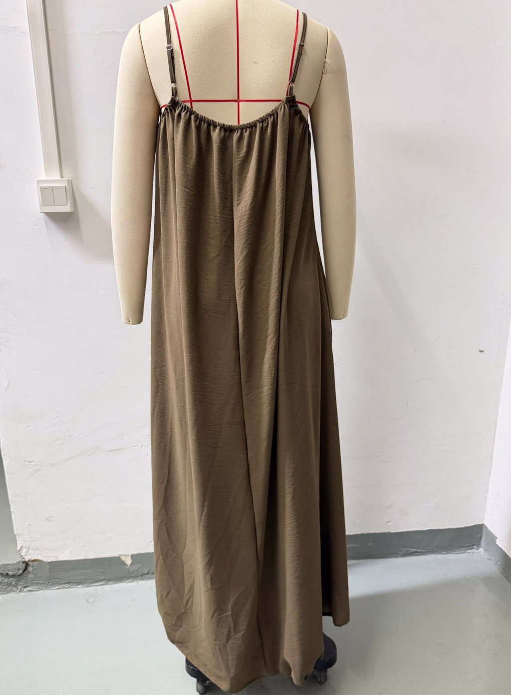 Crinkle Texture Strappy Maxi Beach Dress - Coffee - 1
