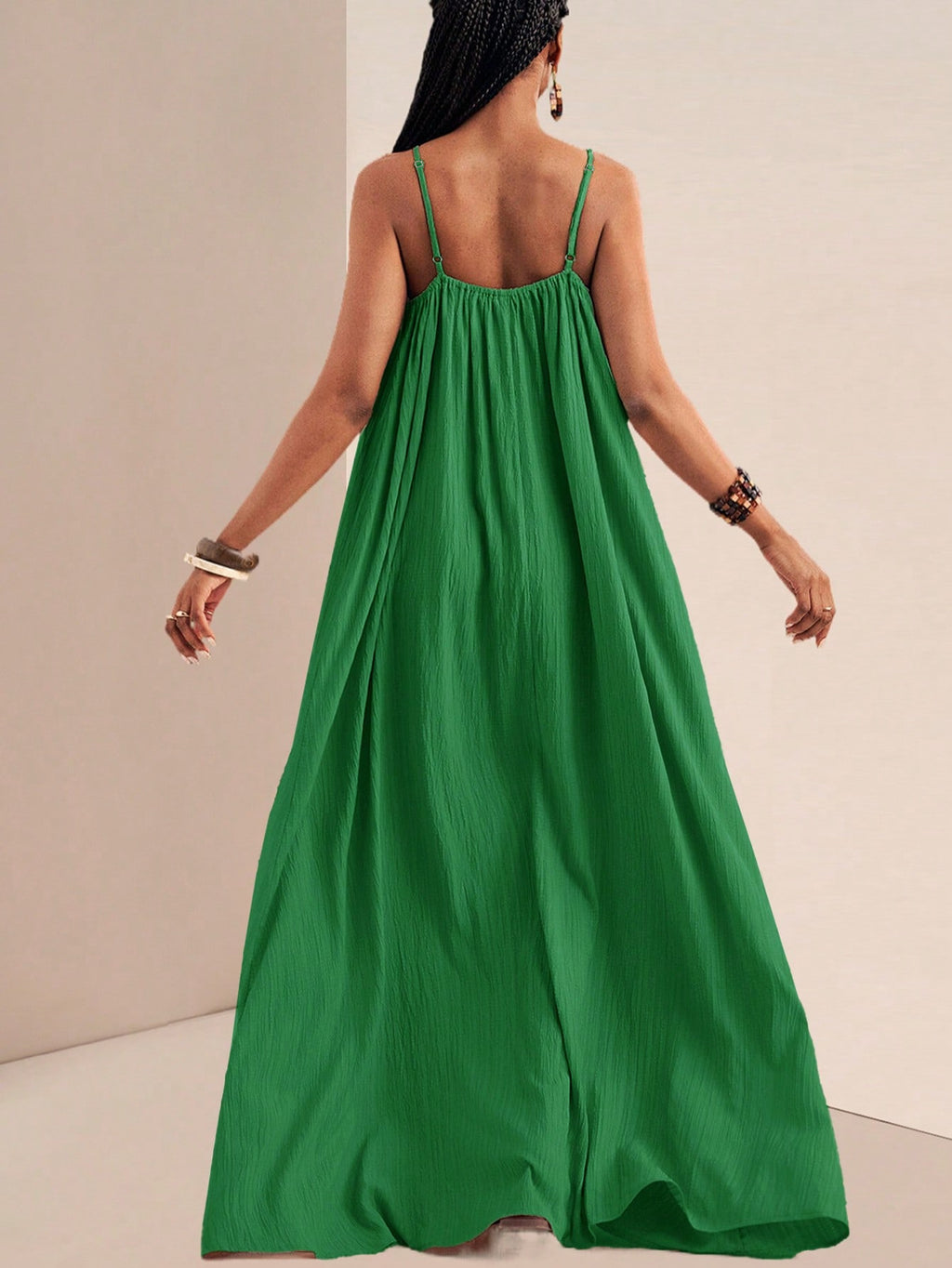 Crinkle Texture Strappy Maxi Beach Dress - Green - 2