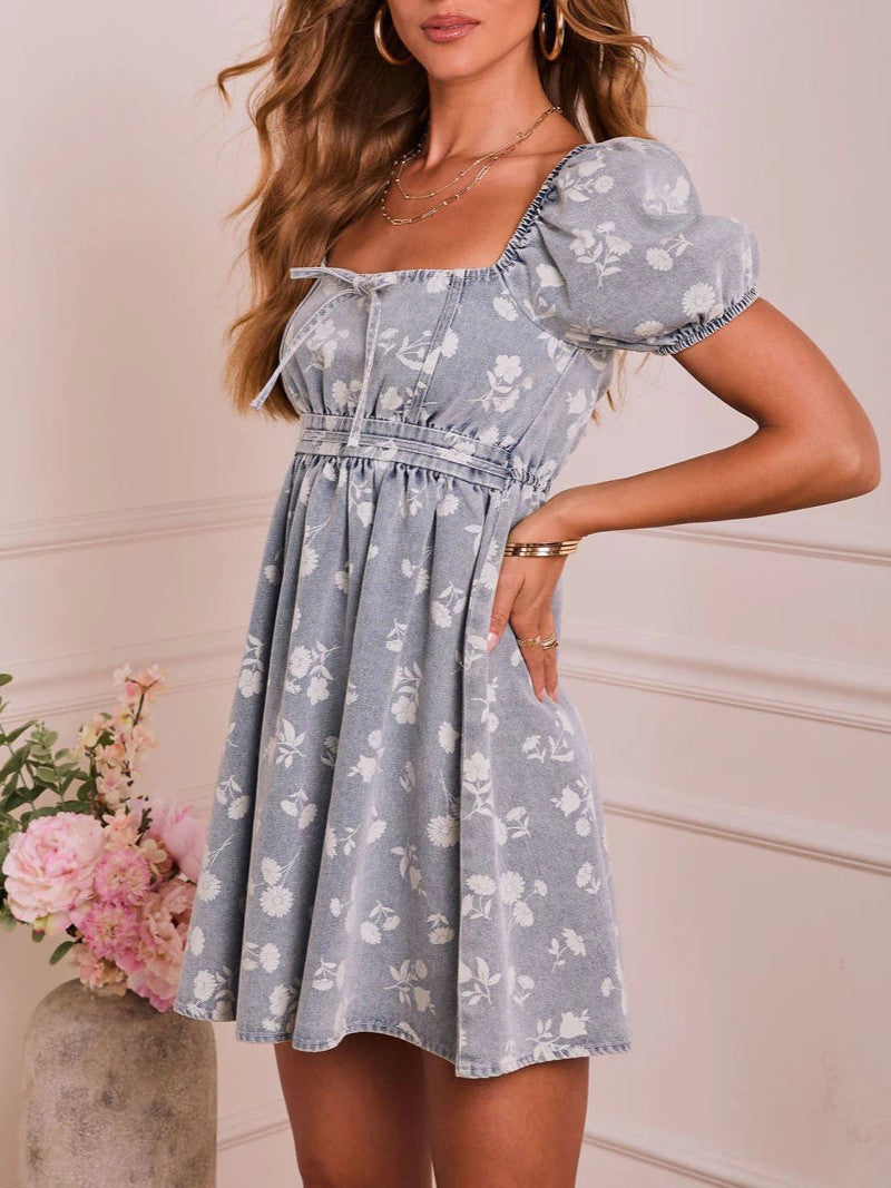 Floral Puff Sleeve Off Shoulder Mini Dress