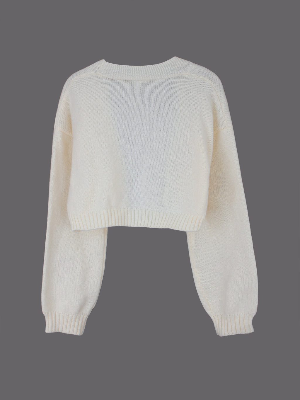 Fuzzy Heart Patch Knit Open Front Cropped Cardigan - White - 5