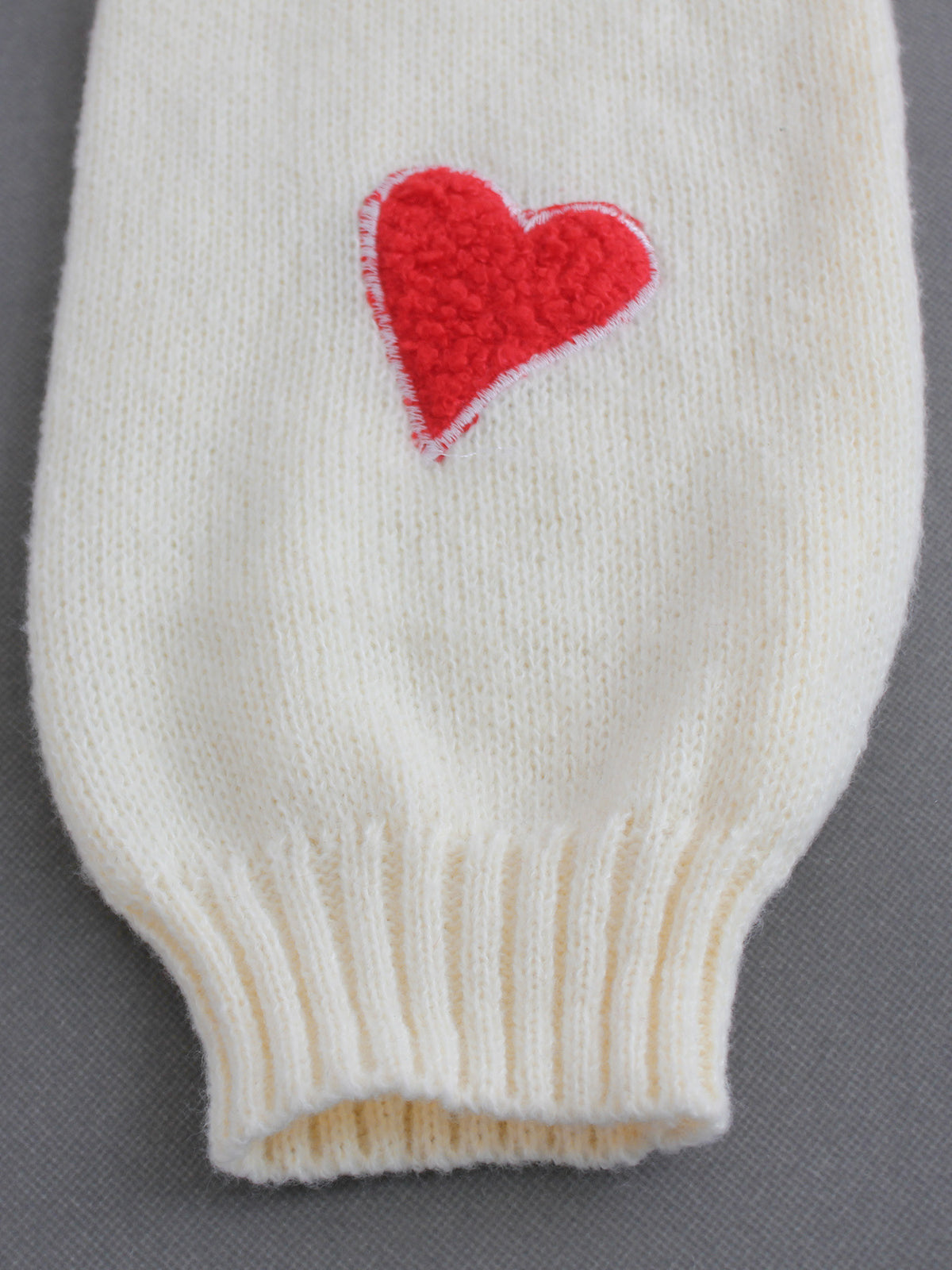 Fuzzy Heart Patch Knit Open Front Cropped Cardigan - White - 7