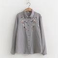 Floral Embroidered Loose Cotton Shirt - grey