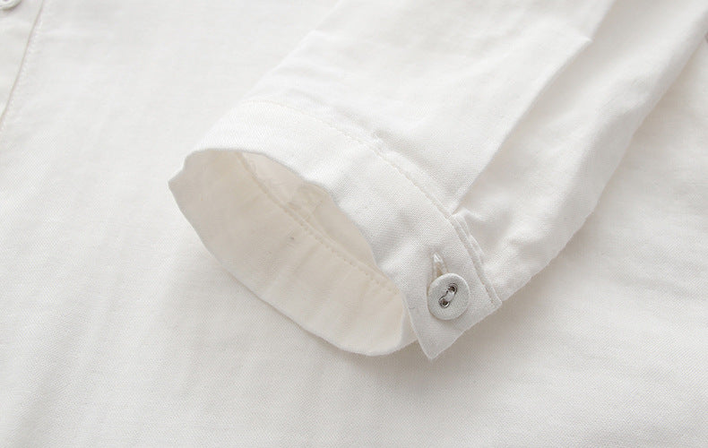 Floral Embroidered Loose Cotton Shirt - white - 8