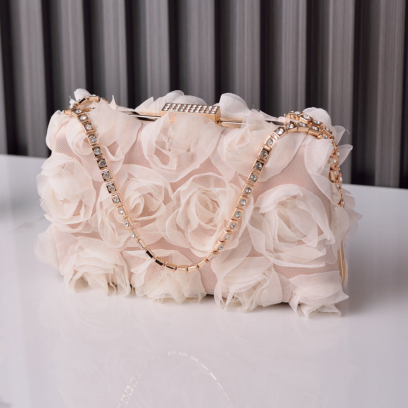 Chiffon Rosette Evening Clutch Bag - Champagn