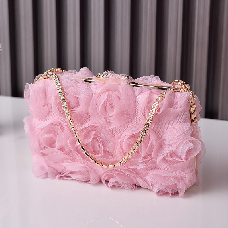 Chiffon Rosette Evening Clutch Bag - Pink
