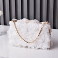 Chiffon Rosette Evening Clutch Bag - White