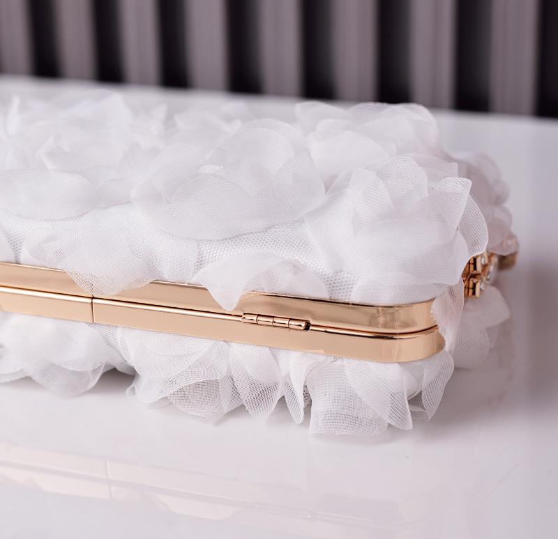 Chiffon Rosette Evening Clutch Bag - White - 1