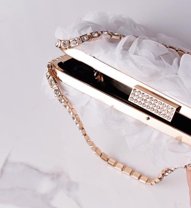 Chiffon Rosette Evening Clutch Bag - White - 2
