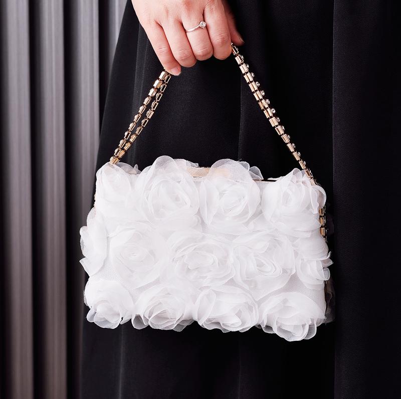 Chiffon Rosette Evening Clutch Bag - White - 3