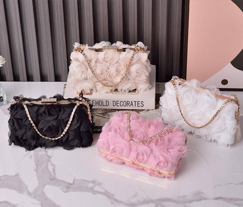 Chiffon Rosette Evening Clutch Bag