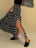 Polka Dot Maxi Skirt With Side Split - Black
