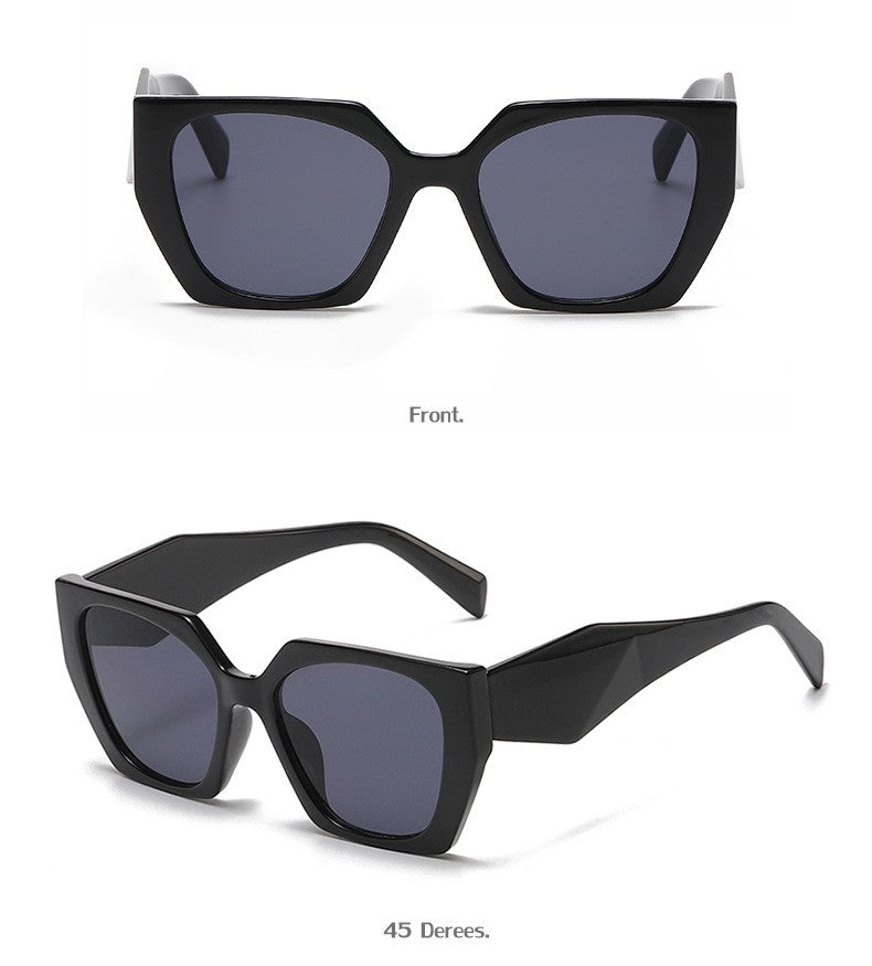 Oversized Angular Cat Eye Sunglasses - Black - 1