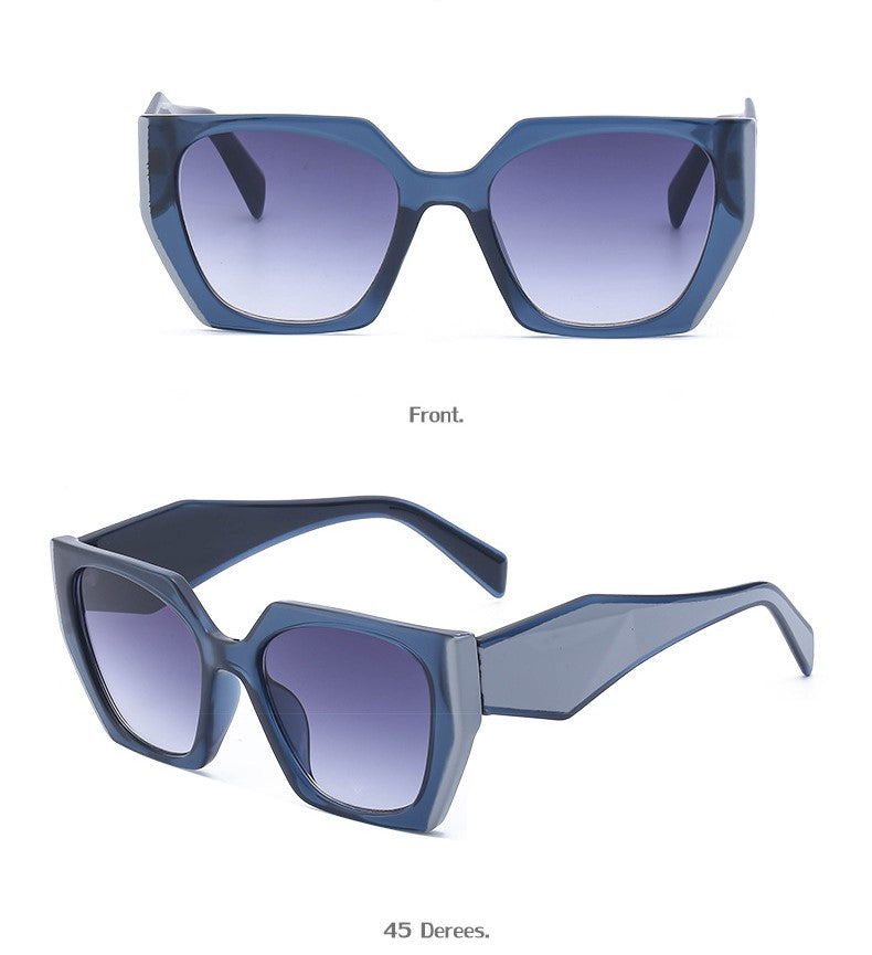 Oversized Angular Cat Eye Sunglasses - Blue - 1