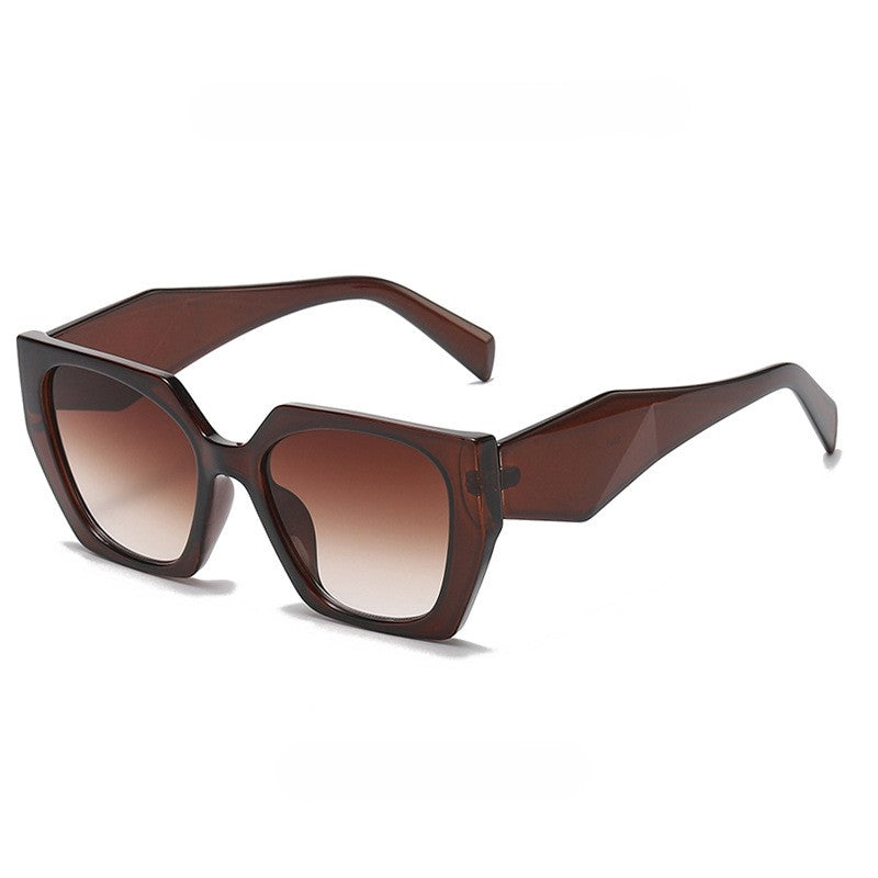 Oversized Angular Cat Eye Sunglasses - Brown