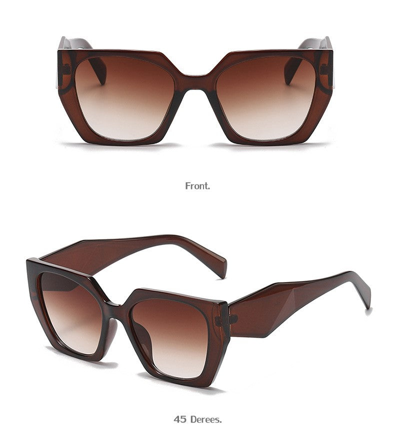 Oversized Angular Cat Eye Sunglasses - Brown - 1
