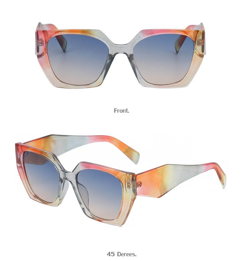 Oversized Angular Cat Eye Sunglasses - Colorful - 1