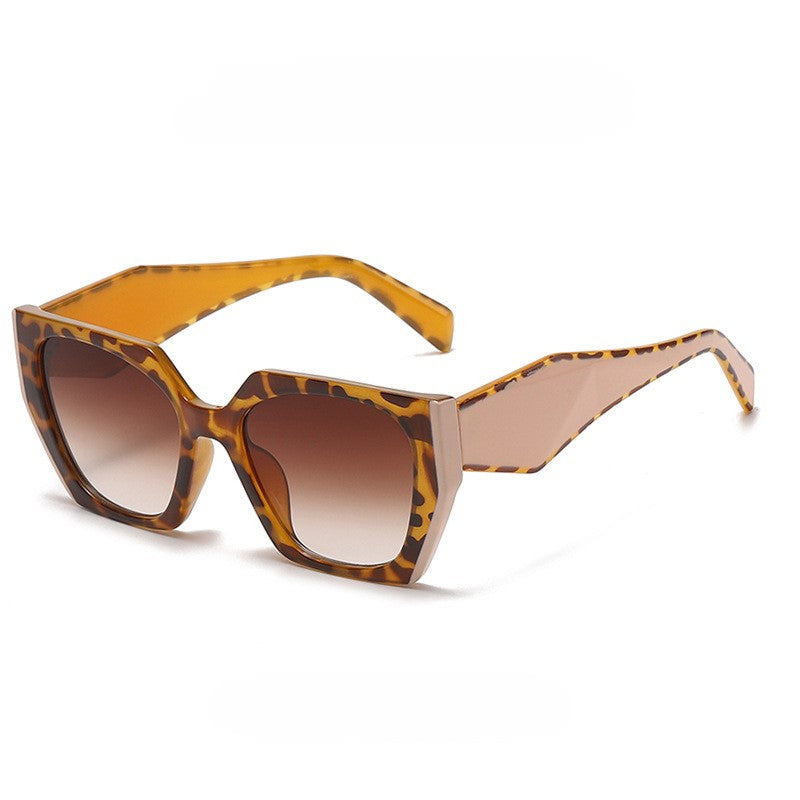 Oversized Angular Cat Eye Sunglasses - Leopard