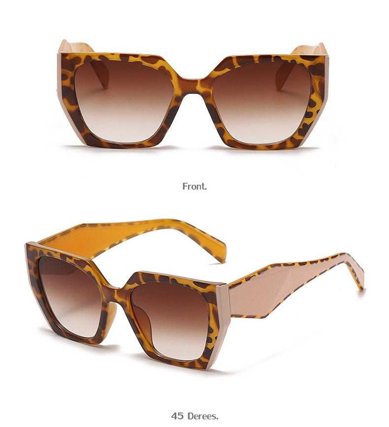 Oversized Angular Cat Eye Sunglasses - Leopard - 1