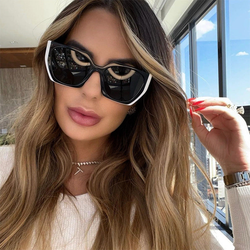 Oversized Angular Cat Eye Sunglasses - White - 3