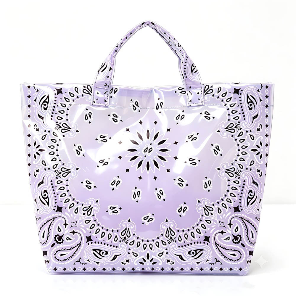 Paisley Print Glossy Vinyl Wide Tote Bag - Purple