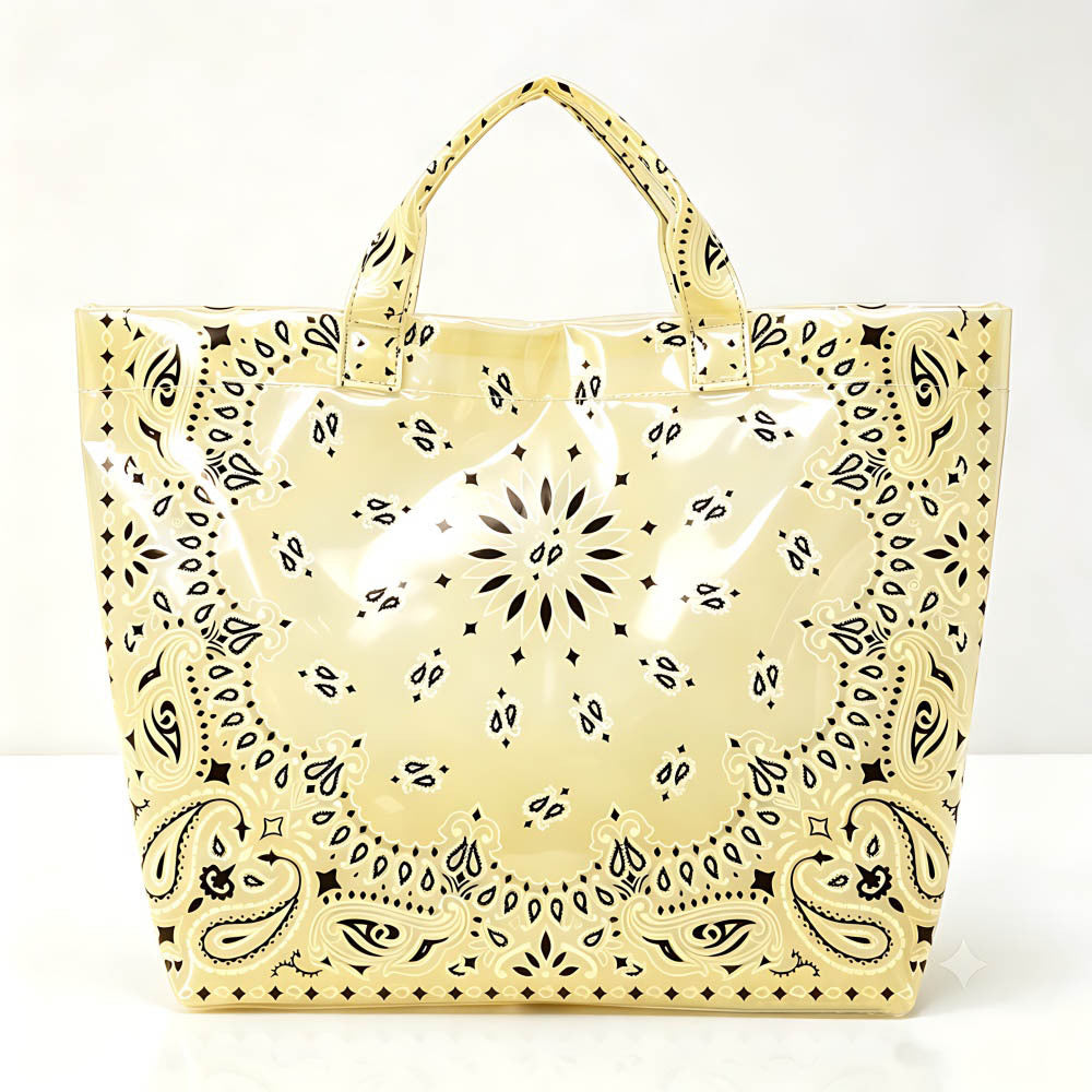 Paisley Print Glossy Vinyl Wide Tote Bag - Yellow