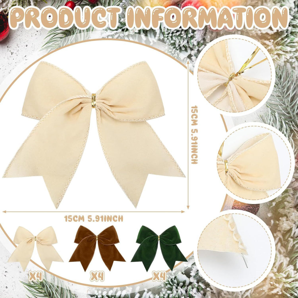 Velvet Ribbon Christmas Tree Bow Decorations - Beige
